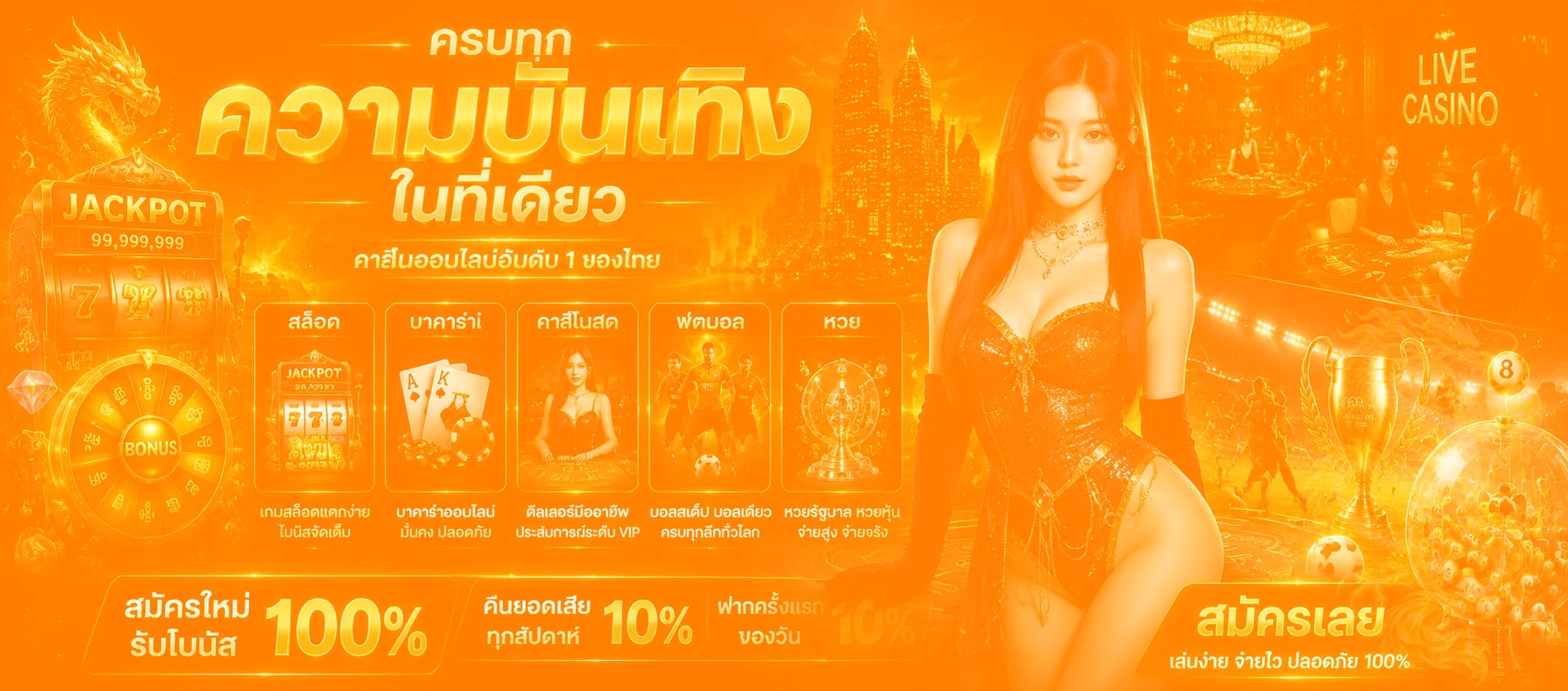 แบนเนอร์สล็อต bethub999 โทนส้มดำพร้อมตัวละครแฟนตาซี